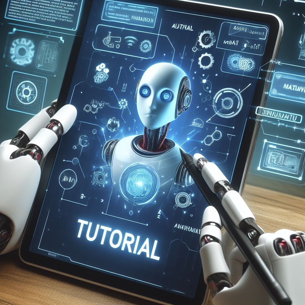 AI illustration for tutorial a tablet is holding by hands of robots